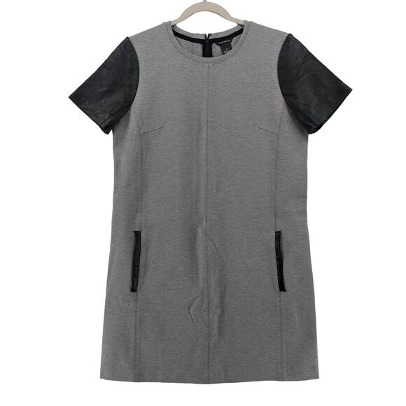 Club Monaco Shift Dress 4 Straight Leather Accent Crew‎ Neck Short Sleeve Zip Up - Picture 1 of 11